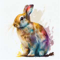 rabbit in the grass, watercolor rabbit, watercolor animal