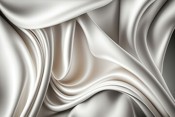 White abstract shiny plastic silk or satin wavy background. Generative AI.
