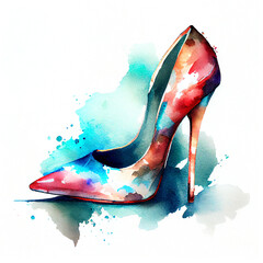 stylish shoe in watercolor style, High Heel Trendy , fashion illustration