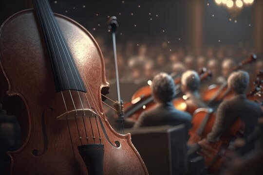 A violin in a symphony orchestra. Ai generated.