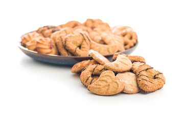 Assorted various cookies. Sweet biscuits isolated on white background.