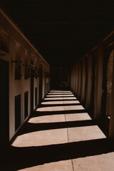 corridor of the old building in Abu Dhabi with intensive shadows 