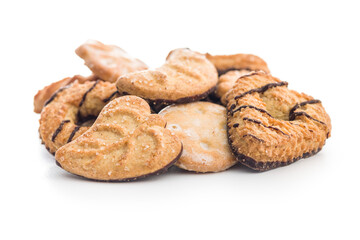 Assorted various cookies. Sweet biscuits isolated on white background.