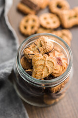 Assorted various cookies. Sweet biscuits in jar.