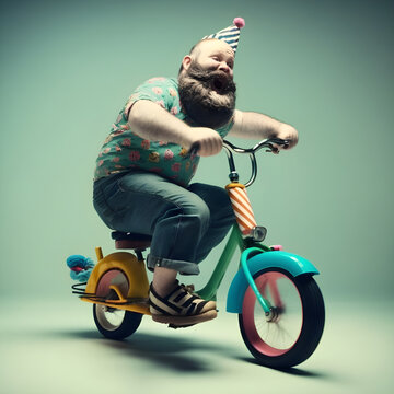 AI Generative, Cute comic Hipster character riding on a bike