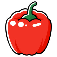 太い線で描かれたカットイラスト / 1個の赤いパプリカ