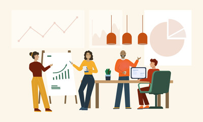 Business people team meeting working and planning for business marketing analytics concept.Vector illustration.