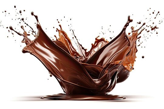 Splash of hot, dark chocolate or coffee on a white background. Generative AI