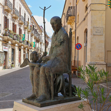 Sulmona, L`Aquila, Italy - 25 August 2022: The statue ov Celestino V.