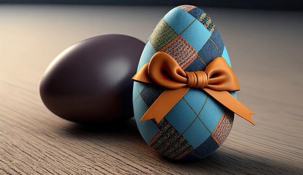 Kunstvoll mit Stoff und Schleife geschm&uuml;cktes Osterei (Generative AI)
