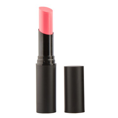 Open lipstick in a black case on a white background