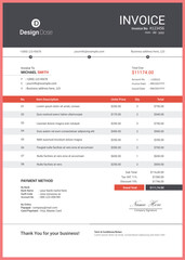 Modern Minimal Elegant red invoice template vector Flat design 