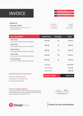 Modern Minimal Elegant red invoice template vector Flat design 