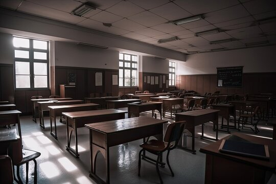 Empty class room in college. Generative AI