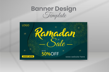 Fototapeta premium Editable Ramadan Kareem Flash Promotion Sale Banner, Ramadan Discount Sale Design Template for Display Web Promotion Social Media Advertising Banner or Printing