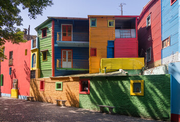 Colorful painting on corrugated metal homes in La Boca district of Buenos Aires