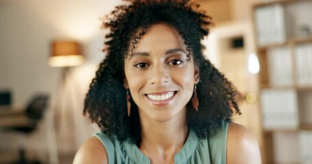 Face, business and woman with office, success and happiness in office, cheerful and growth. Portrait, female and lady with smile, goals and target with promotion, management and leadership skills