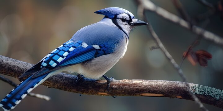 colorful blue jay bird on a tree branch