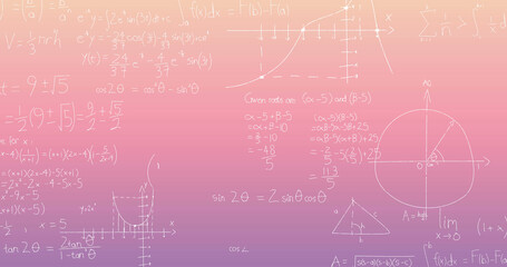 Obraz premium Image of mathematical equations over pink background