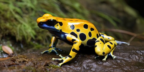 Fototapeta premium Adorable poison dart frog frolicking outdoors