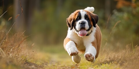 Adorable Saint Bernard puppy frolicking outdoors