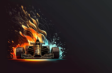 Race car on fire. Banner. Copy space. created by AI - obrazy, fototapety, plakaty
