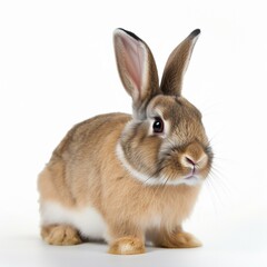 Fototapeta premium An isolated rabbit with a ladybug on its ear on white background Generative AI