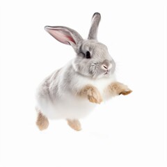 Obraz premium An isolated playful rabbit jumping on white background Generative AI