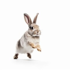 Fototapeta na wymiar An isolated playful rabbit jumping on white background Generative AI