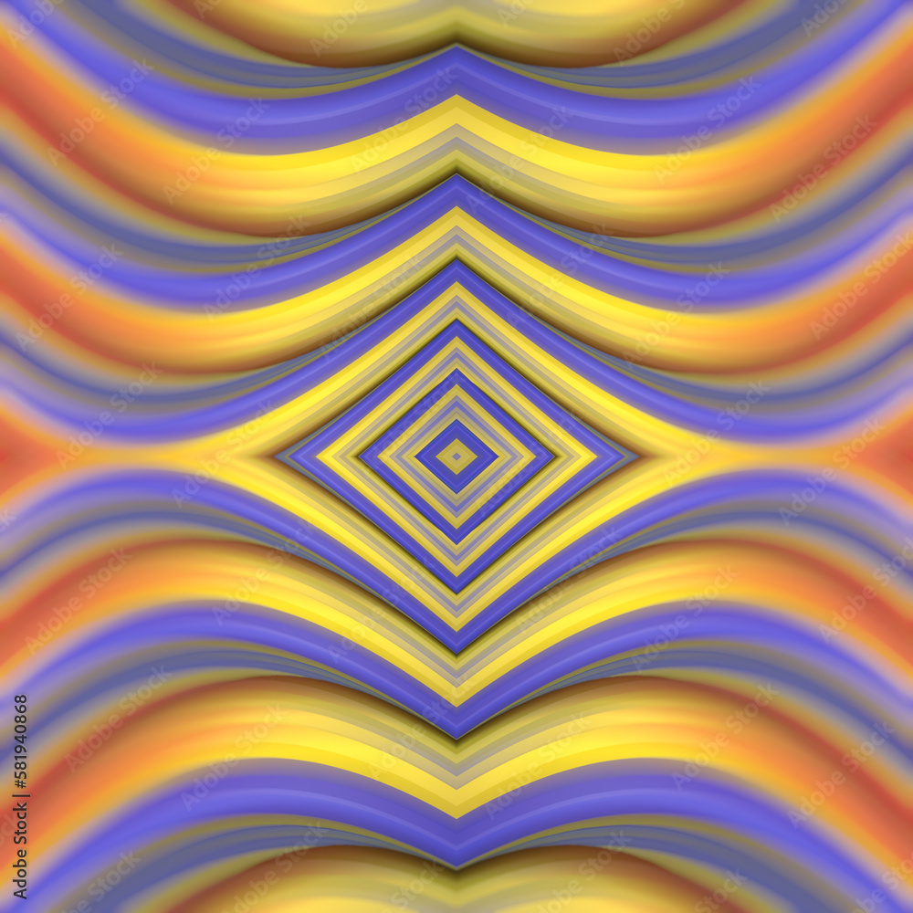 Poster Symmetrical wavy pattern with colored texture. 3d rendering digital illustration