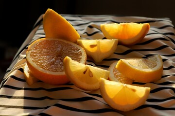 oranges on a striped background 