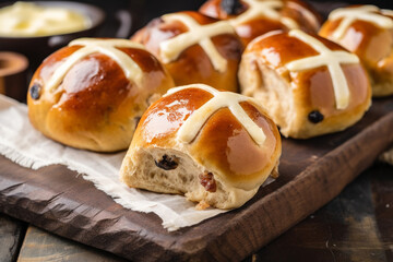 Hot Cross Buns, a traditional British pastry, is typically eaten on Good Friday, but they are also enjoyed throughout the Easter season.