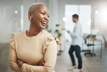 Happy black woman in business office, workplace or company with career mindset for Human Resources....