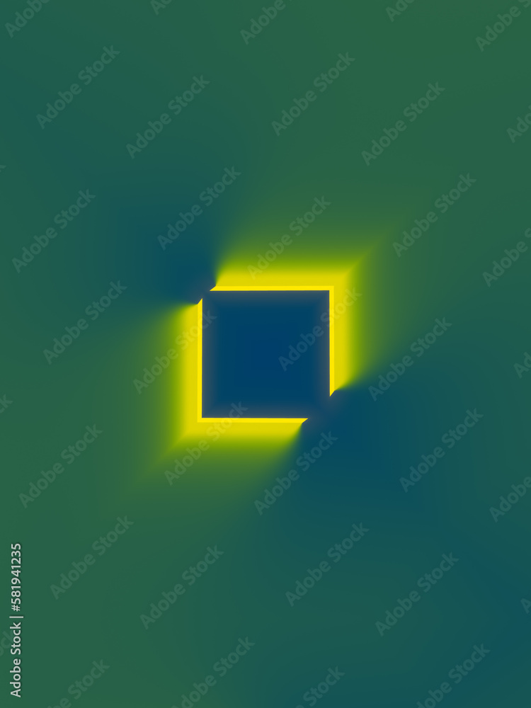 Poster simple background with yellow rays of light on a green. creative design. 3d rendering digital illust