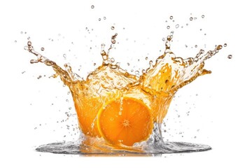orange juice spill on a white background, isolated. Generative AI
