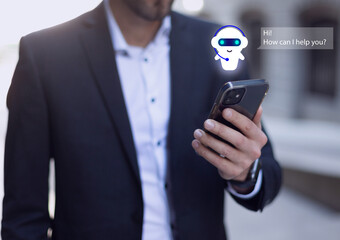 ChatGPT Chat concept AI, Artificial Intelligence. businessman using technology smart robot AI,...