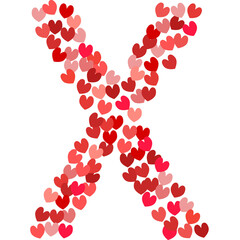 Letter X made of red and pink hearts. Love letter