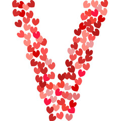Letter V made of red and pink hearts. Love letter