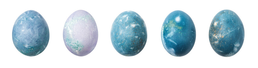 Blue easter eggs on white background