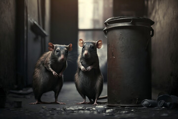 Two rats standing in an alley generative ai