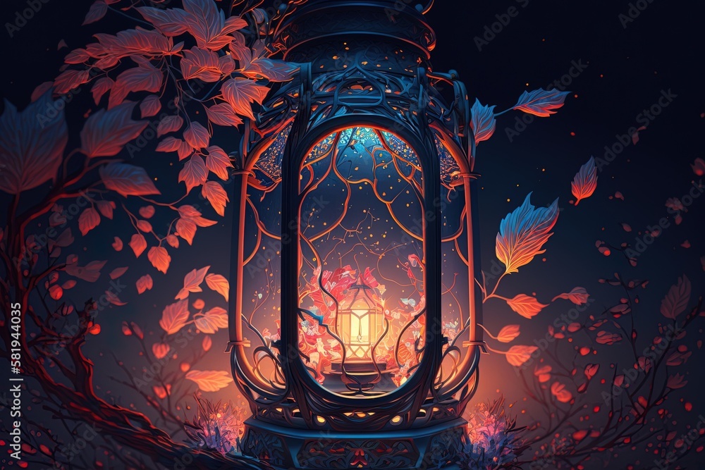 Poster a celestial transcendence of dreams awaits in the neon glow of the lantern generative ai