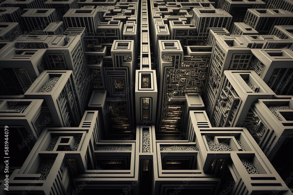 Aufkleber a labyrinth of interwoven servers in the core of the digital world generative ai