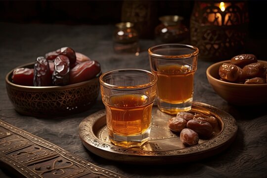 In the holy month of Ramadan, jallab juice is offered in Arabia with nuts. Generative AI