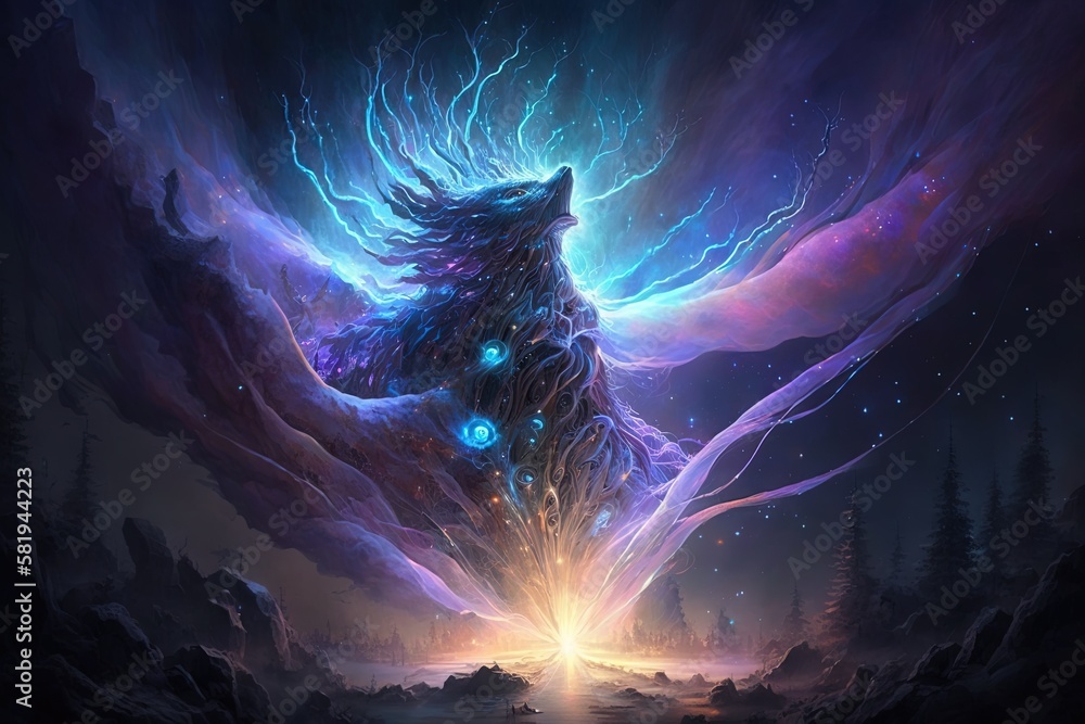 Poster ethereal entity of mystical light: auroral abomination unleashed generative ai