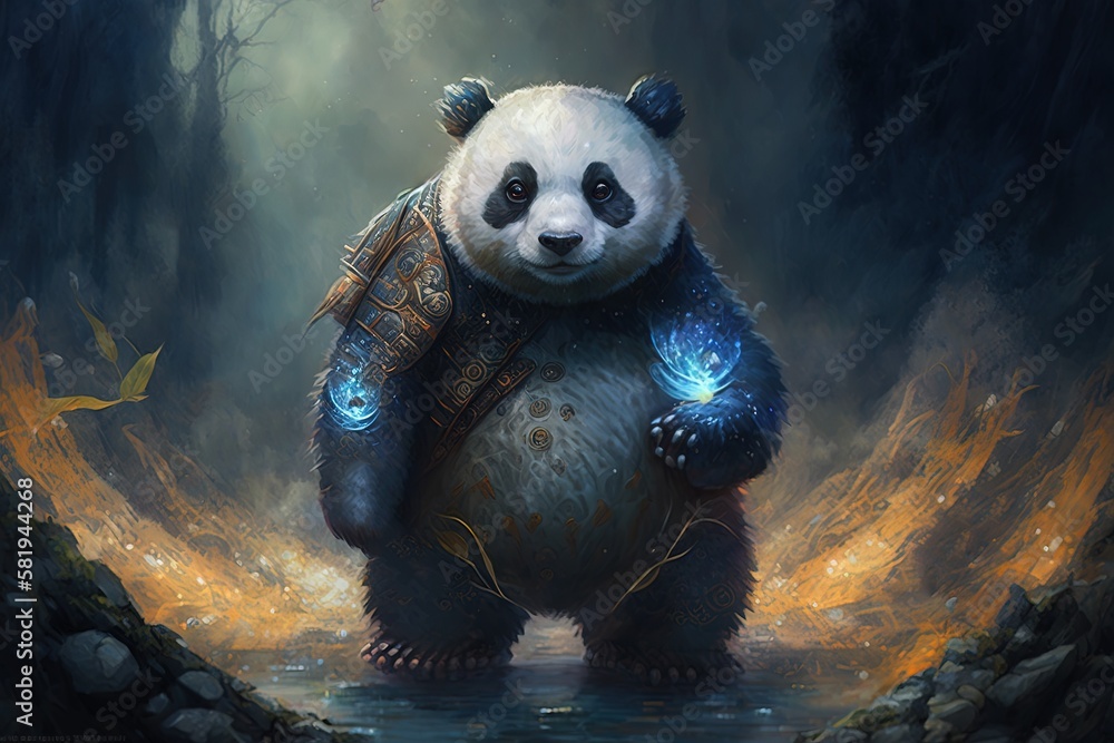 Poster fantastic beast from beyond the realm of dreams: captivating pandas in art generative ai