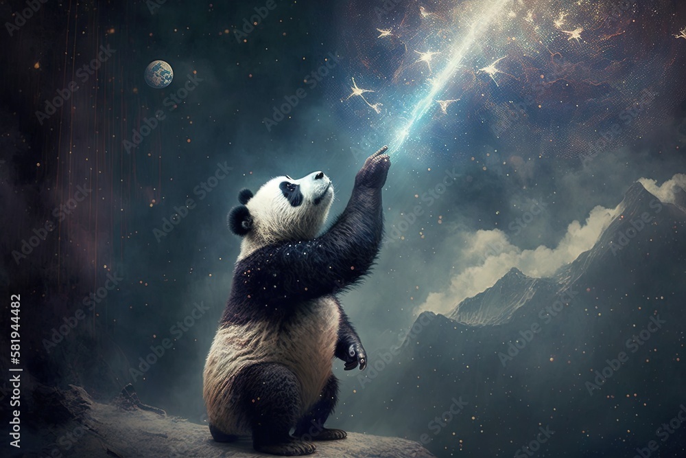 Poster saluting the heavens: a panda's pilgrimage to there abode generative ai