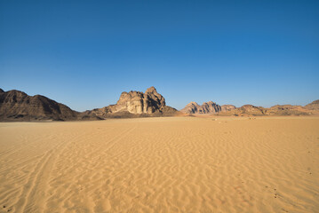 Fototapeta na wymiar Sand and mountains, Wadi Rum Desert, Jordan