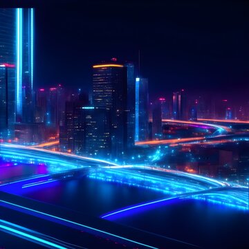 Beautiful Neon Cityscape | Cityscape backgrounds/wallpapers/images for projects or presentations |
