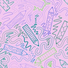 Cartoon doodle markers seamless school pencil and blackboard pattern for wrapping paper and kids clothes print