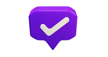 Png 3d render bubble chat with box shape, purple color, and ceklist mark